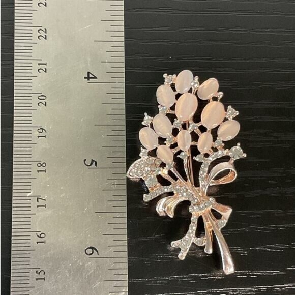 Vintage Rose Gold Brooch With Rhinestones & Opaline Stones Flower Balloon Design - Picture 2 of 4